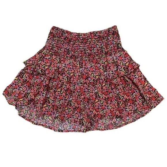 LUSH Smocked Waist Pull On Floral Black Fuchsia Ditsy Flower Print Shorts, Sz S - Picture 7 of 7